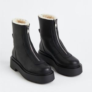 EUC! H&M Fur Lined Front Zip Boots